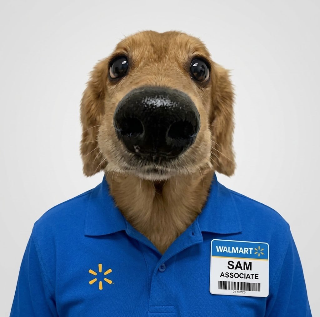 SAM, associate, standing for his badge photo
